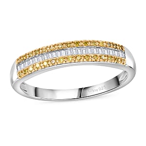 Yellow and White Diamond 0.20 ctw Band Ring in Rhodium Over Sterling Silver (Size 8.0)