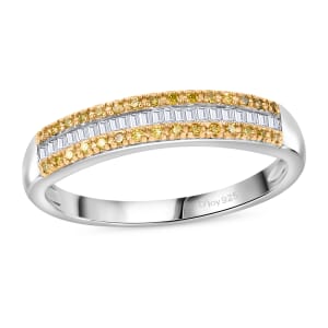 Yellow and White Diamond 0.20 ctw Band Ring in Rhodium Over Sterling Silver (Size 9.0)