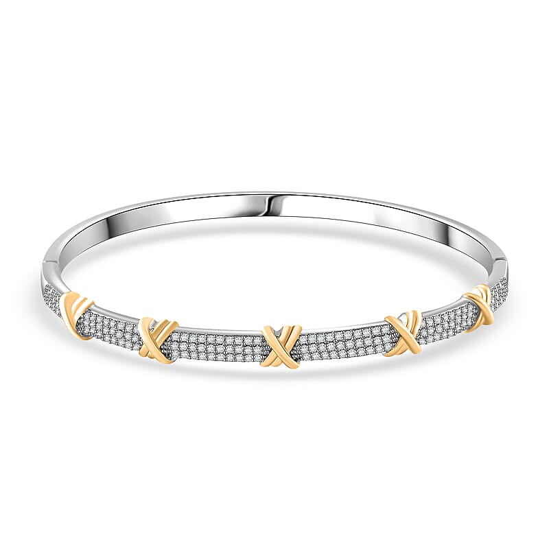 Simulated Diamond 10.00 ctw XOXO Bangle Bracelet in Dualtone (7.50 In)