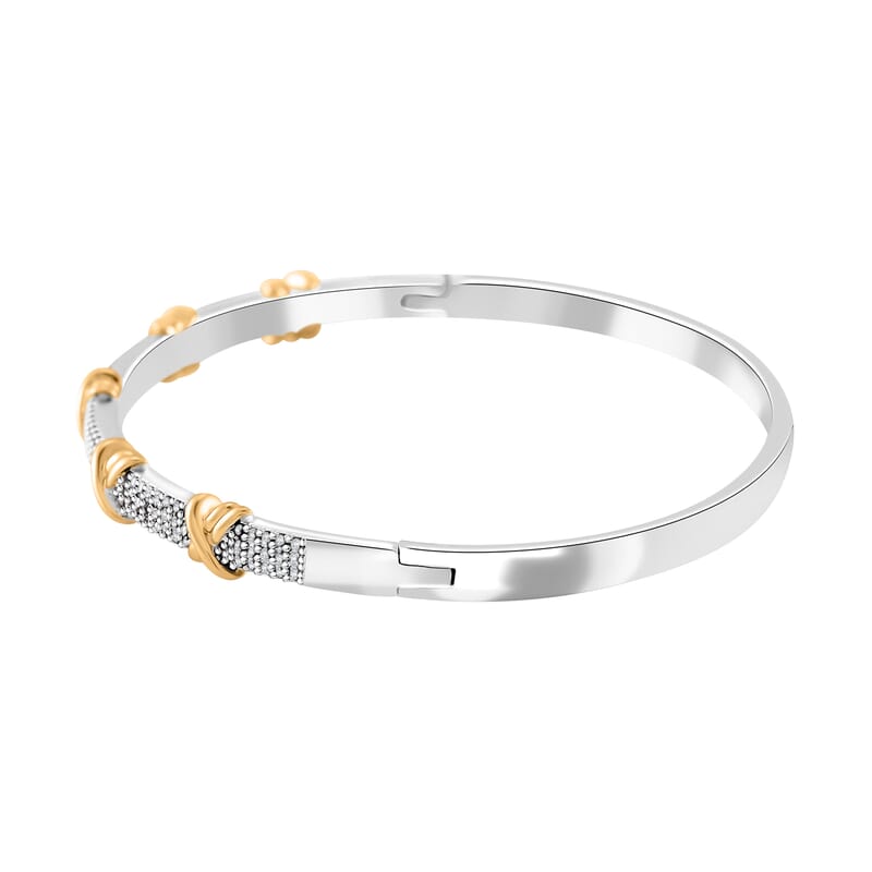Simulated Diamond 10.00 ctw XOXO Bangle Bracelet in Dualtone (7.50 In)