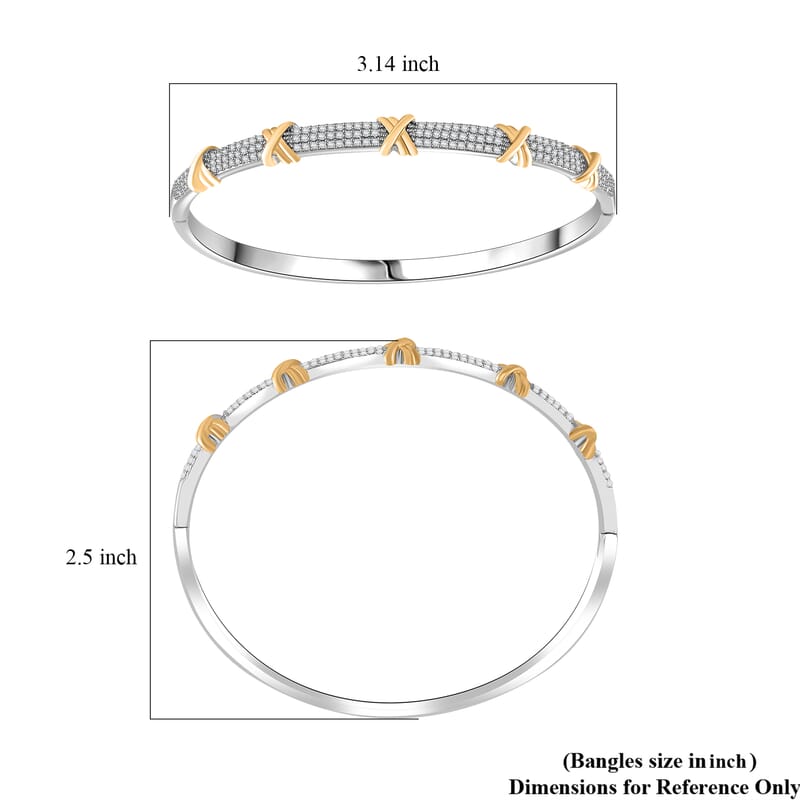 Simulated Diamond 10.00 ctw XOXO Bangle Bracelet in Dualtone (7.50 In)
