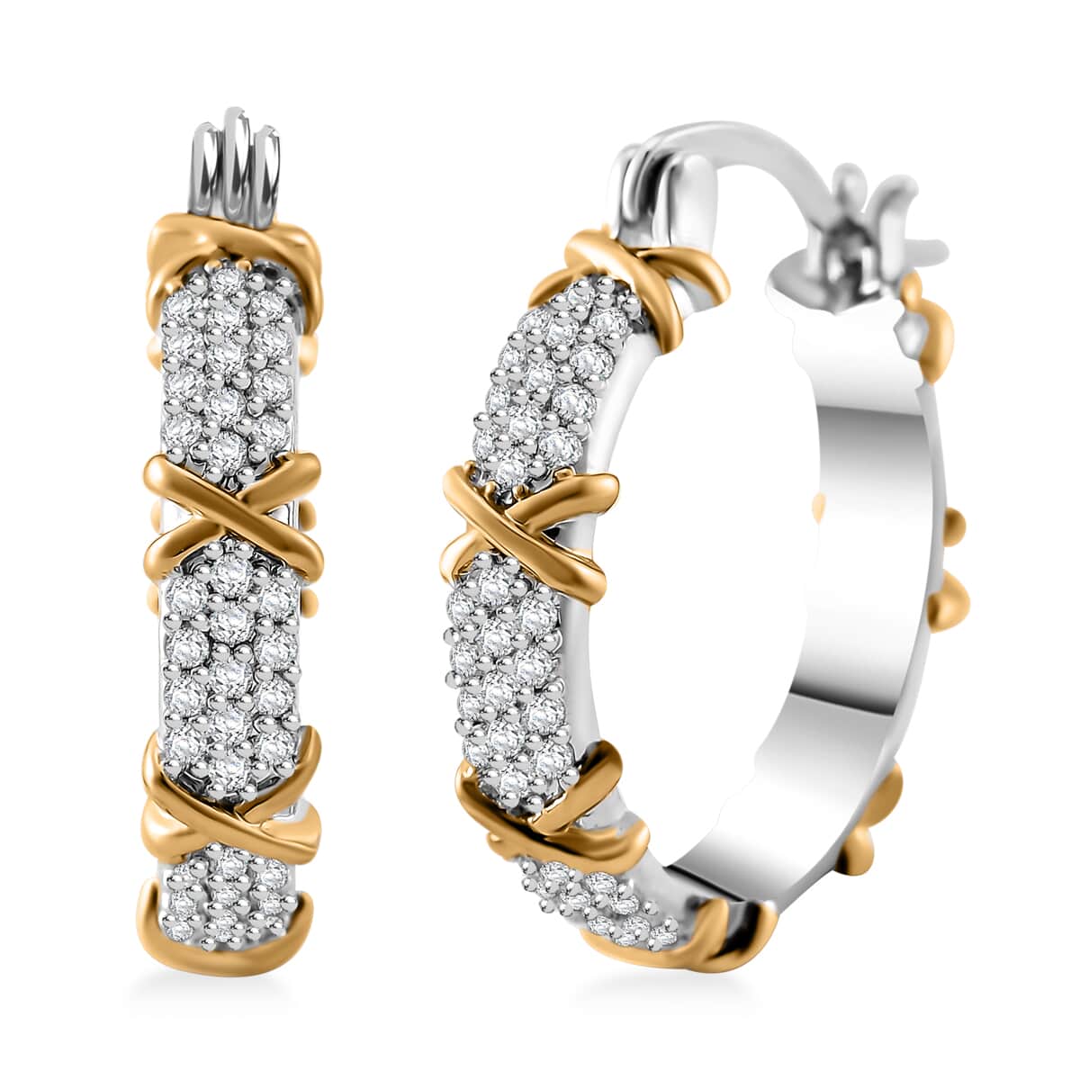 Doorbuster Simulated Diamond Hoop Earrings in Dualtone 5.00 ctw image number 0