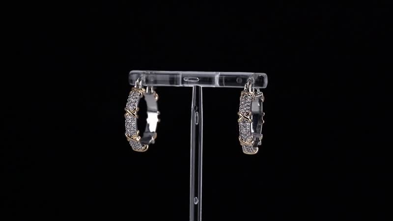 Doorbuster Simulated Diamond Hoop Earrings in Dualtone 5.00 ctw