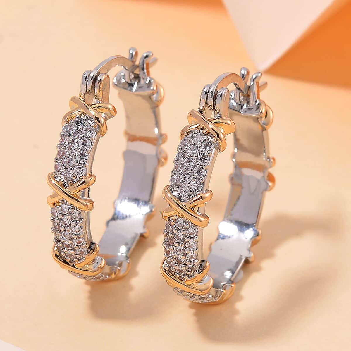 Doorbuster Simulated Diamond Hoop Earrings in Dualtone 5.00 ctw image number 1