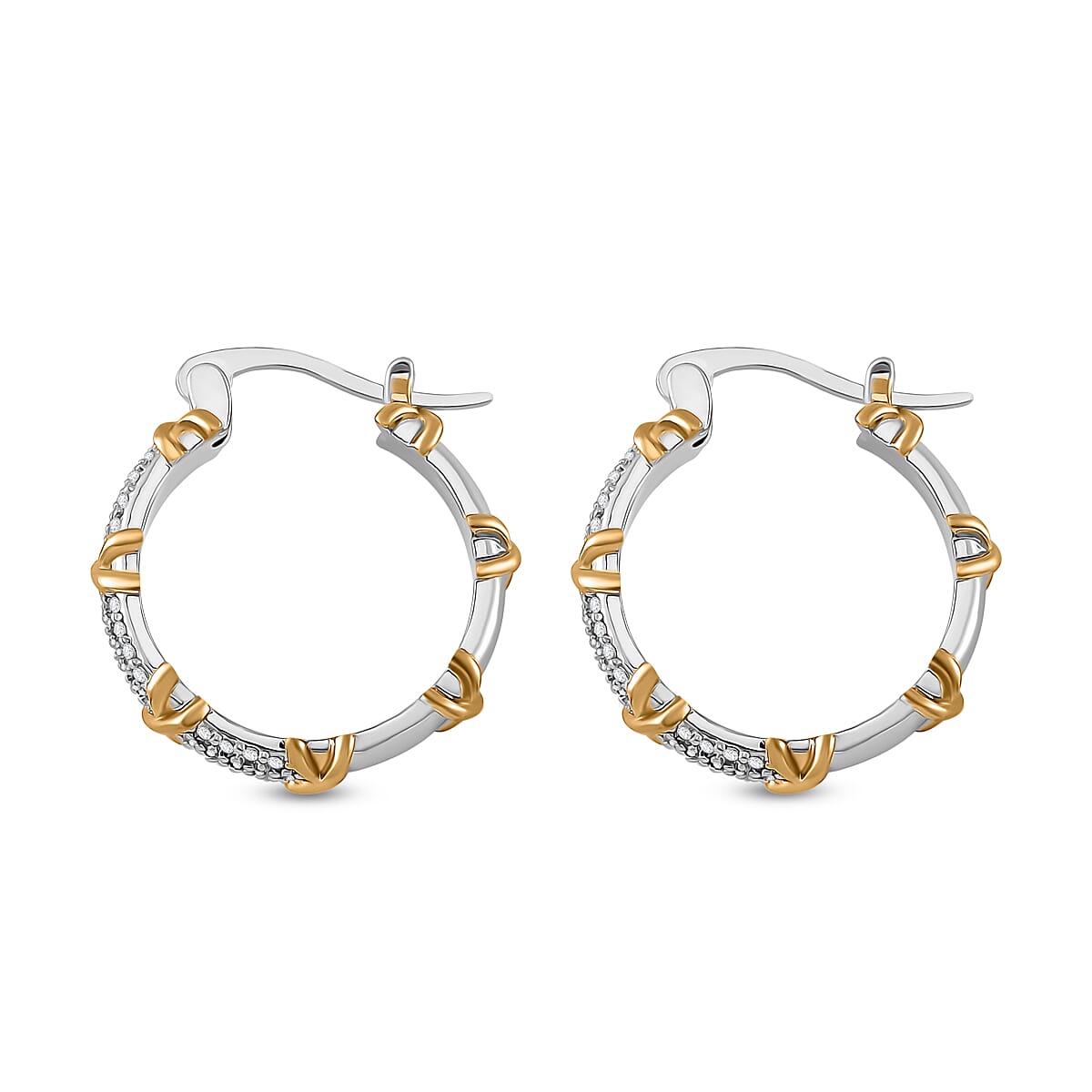  Simulated Diamond 5.00 ctw XOXO Hoop Earrings in Dualtone