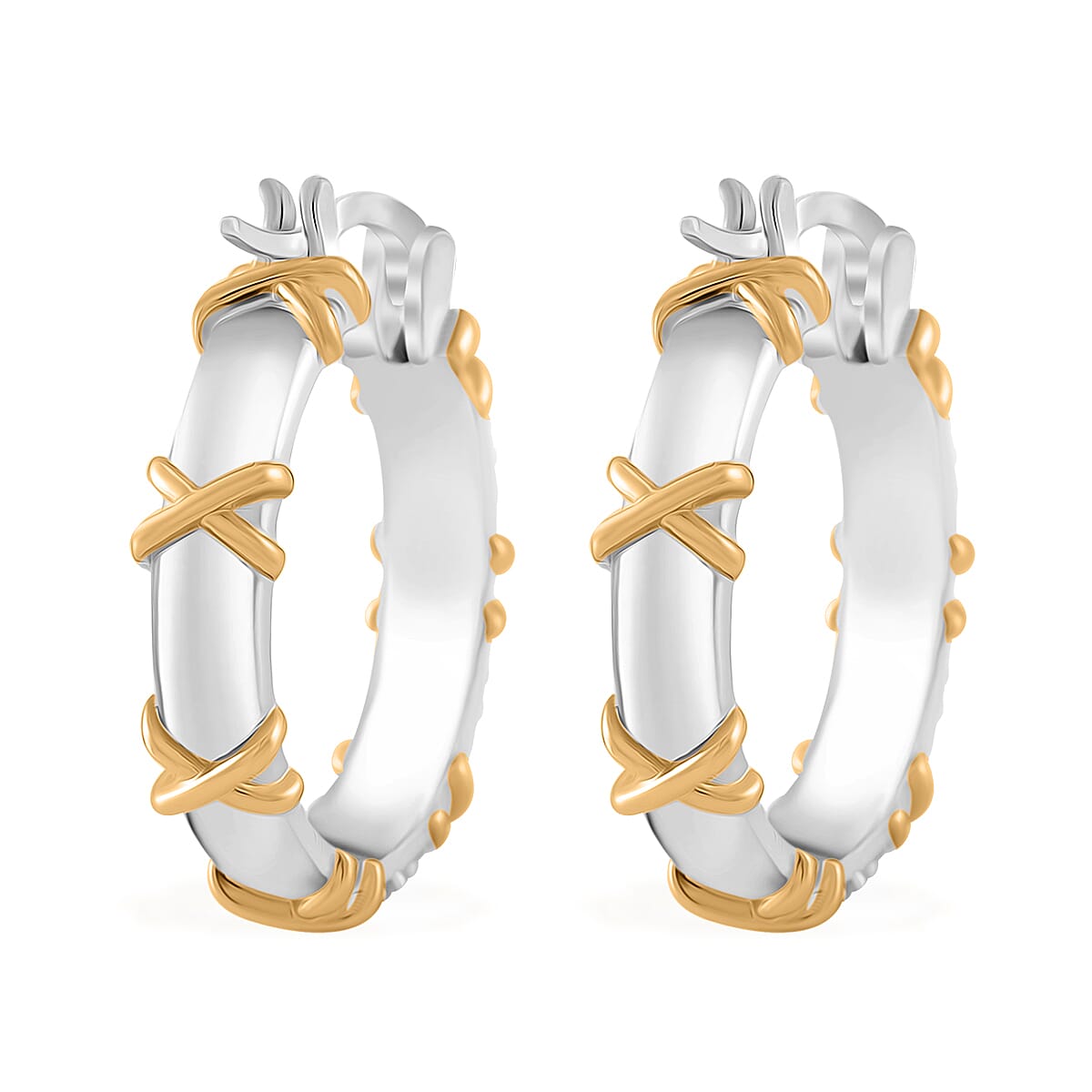  Simulated Diamond 5.00 ctw XOXO Hoop Earrings in Dualtone
