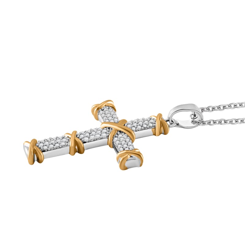 Simulated Diamond 3.50 ctw XOXO Cross Necklace 20-22 Inches in Dualtone