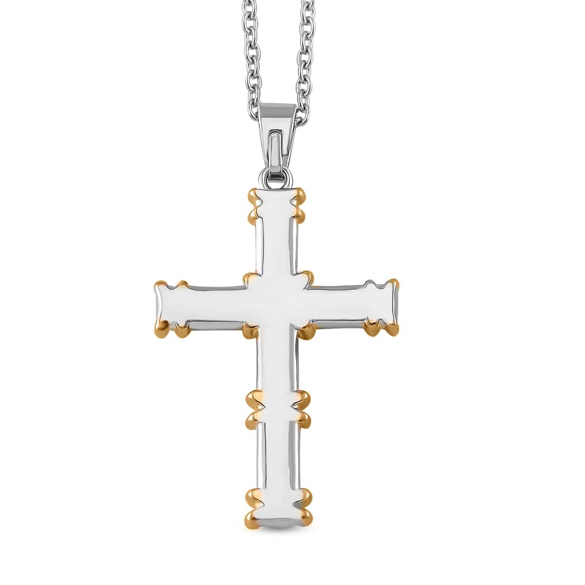 Doorbuster Simulated Diamond Cross Necklace (20-22 Inches) in Dualtone 3.50 ctw image number 4