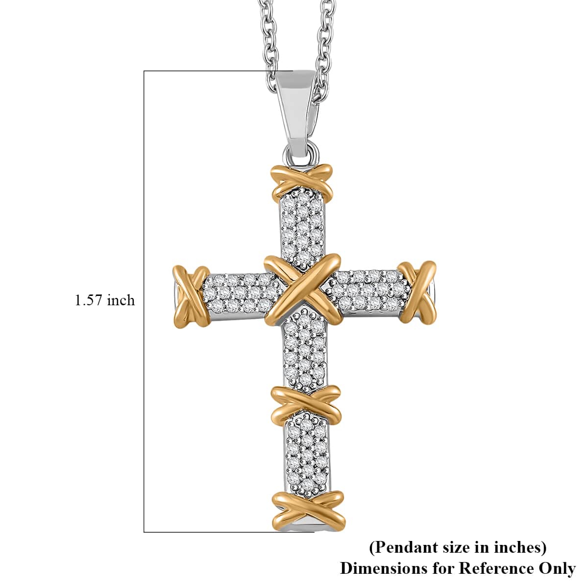 Doorbuster Simulated Diamond Cross Necklace (20-22 Inches) in Dualtone 3.50 ctw image number 6