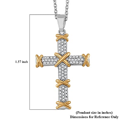 Simulated Diamond 3.50 ctw XOXO Cross Necklace 20-22 Inches in Dualtone