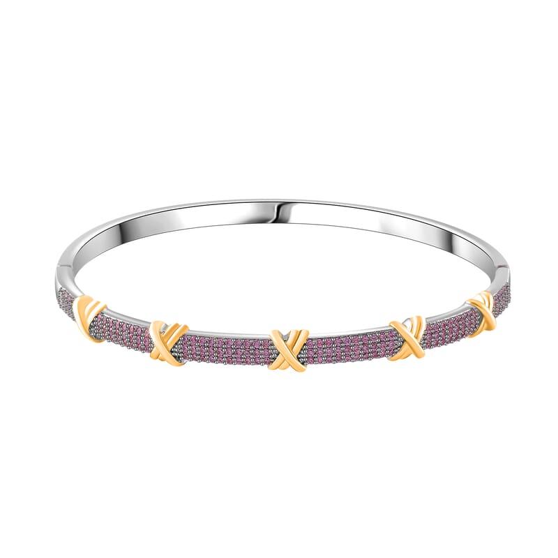 Simulated Pink Diamond 10.00 ctw XOXO Bangle Bracelet in Dualtone (7.50 In)