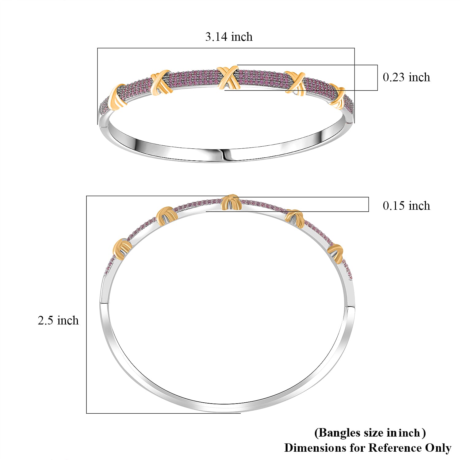 Simulated Pink Diamond 10.00 ctw XOXO Bangle Bracelet in Dualtone (7.50 In)