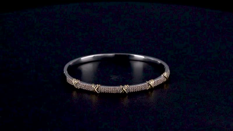 Doorbuster Simulated Diamond Bangle Bracelet in Dualtone (7.50 In) 10.00 ctw