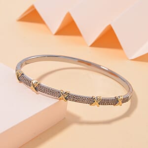  Simulated Champagne Color Diamond 10.00 ctw XOXO Bangle Bracelet in Dualtone (7.50 In) 