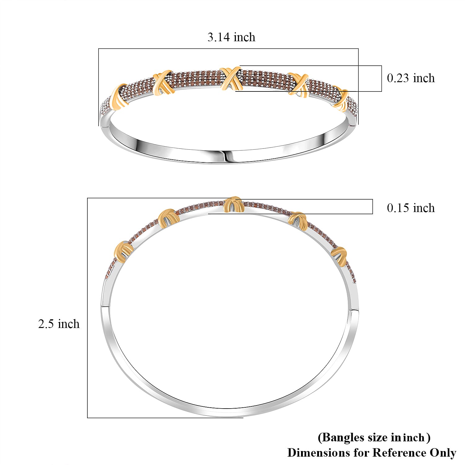 Simulated Champagne Color Diamond 10.00 ctw XOXO Bangle Bracelet in Dualtone (7.50 In)