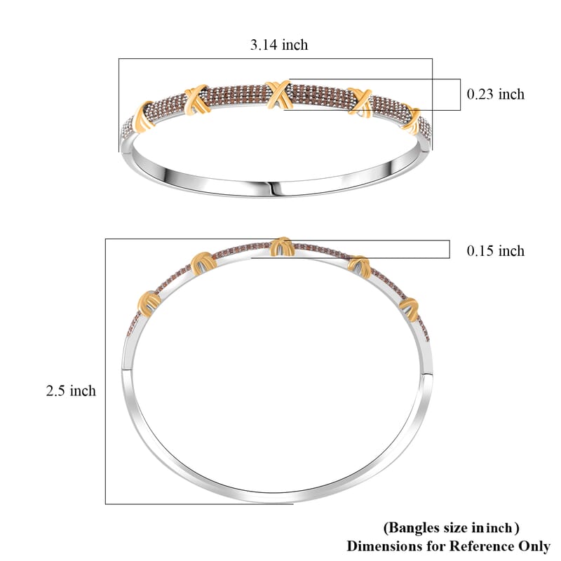 Simulated Champagne Color Diamond 10.00 ctw XOXO Bangle Bracelet in Dualtone (7.50 In)