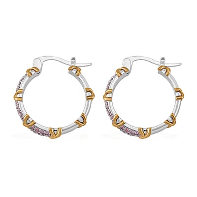  Simulated Pink Diamond 5.00 ctw XOXO Hoop Earrings in Dualtone 