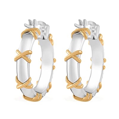  Simulated Pink Diamond 5.00 ctw XOXO Hoop Earrings in Dualtone 
