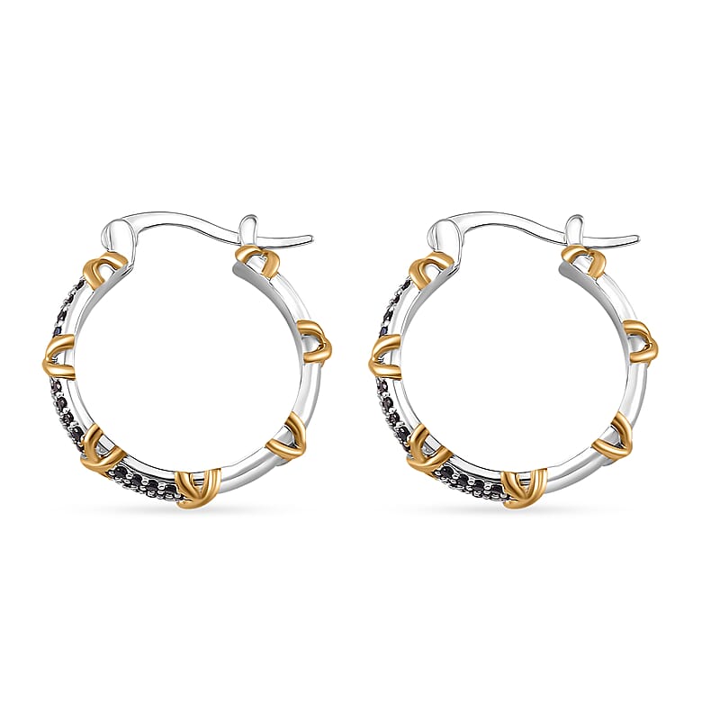  Simulated Black Diamond 5.00 ctw XOXO Hoop Earrings in Dualtone 