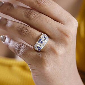 Tanzanite and White Zircon 1.76 ctw Cluster Ring in 18K Vermeil Yellow Gold Over Sterling Silver (Size 9.0) (5.11 g)