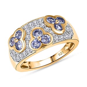 Tanzanite and White Zircon 1.76 ctw Cluster Ring in 18K Vermeil Yellow Gold Over Sterling Silver (Size 9.0) (5.11 g)