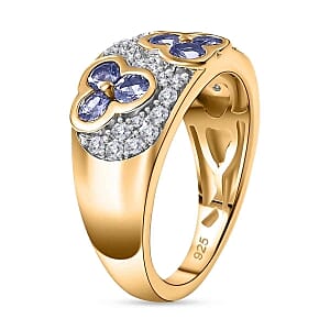 Tanzanite and White Zircon 1.76 ctw Cluster Ring in 18K Vermeil Yellow Gold Over Sterling Silver (Size 9.0) (5.11 g)