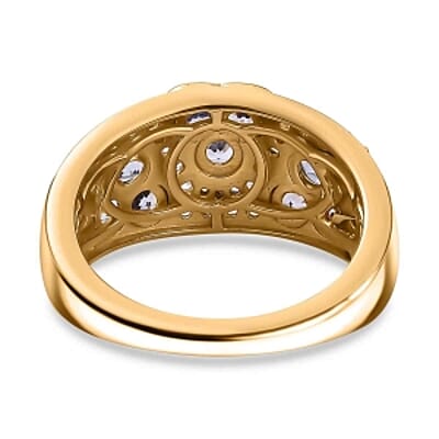 Tanzanite and White Zircon 1.76 ctw Cluster Ring in 18K Vermeil Yellow Gold Over Sterling Silver (Size 9.0) (5.11 g)