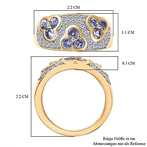 Tanzanite and White Zircon 1.76 ctw Cluster Ring in 18K Vermeil Yellow Gold Over Sterling Silver (Size 9.0) (5.11 g)