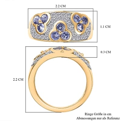 Tanzanite and White Zircon 1.76 ctw Cluster Ring in 18K Vermeil Yellow Gold Over Sterling Silver (Size 9.0) (5.11 g)