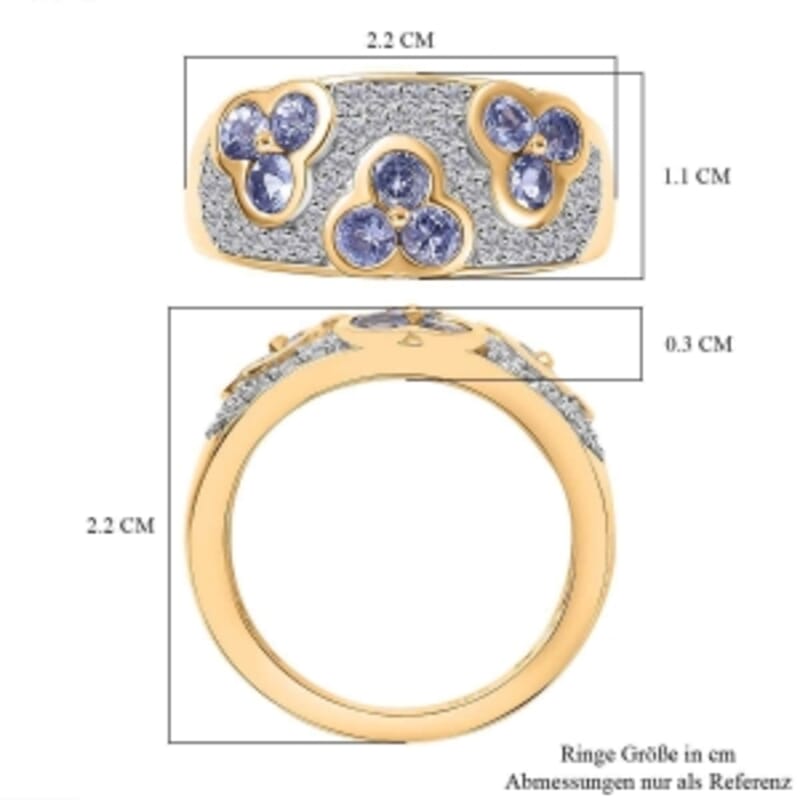 Tanzanite and White Zircon 1.76 ctw Cluster Ring in 18K Vermeil Yellow Gold Over Sterling Silver (Size 9.0) (5.11 g)