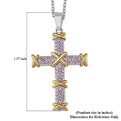  Simulated Pink Diamond 3.50 ctw XOXO Cross Necklace 20-22 Inches in Dualtone