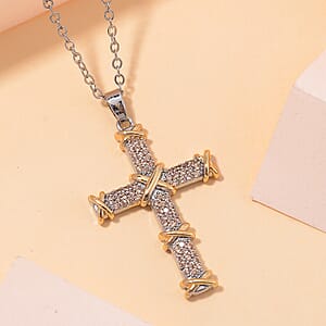  Simulated Champagne Color Diamond 3.50 ctw XOXO Cross Necklace 20-22 Inches in Dualtone