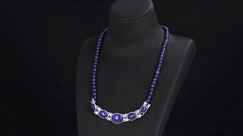 TLV Lapis Lazuli, Blue Austrian Crystal Beaded Necklace (20 Inches) in Silvertone 150.00 ctw