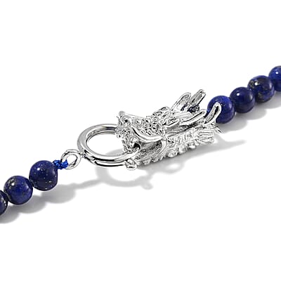 Lapis Lazuli and Blue Austrian Crystal 150.00 ctw Beaded Necklace in Silvertone 20 Inches