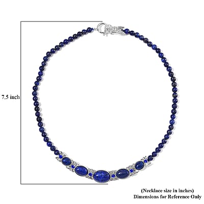 Lapis Lazuli and Blue Austrian Crystal 150.00 ctw Beaded Necklace in Silvertone 20 Inches