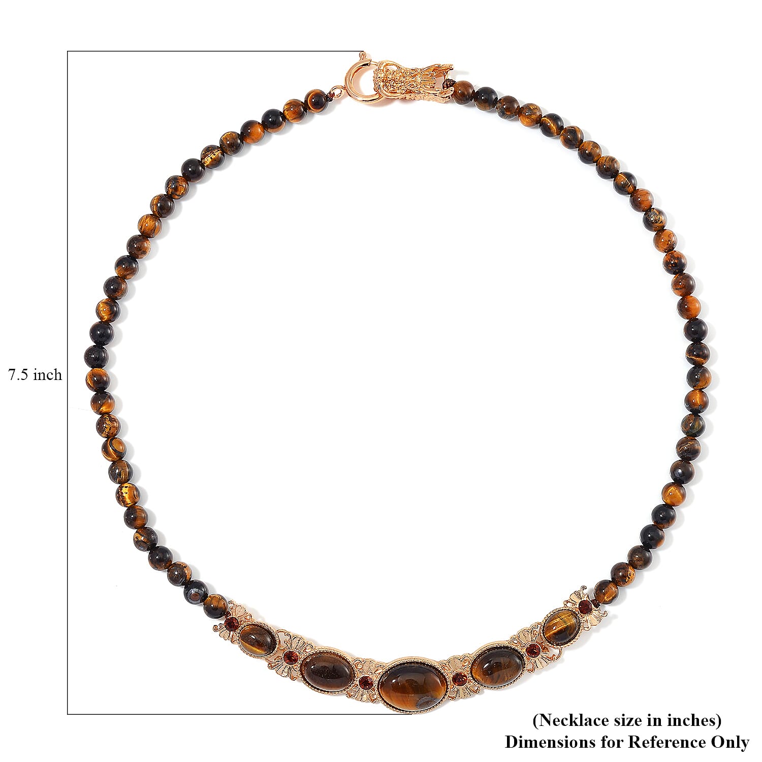 Tigers Eye and Brown Austrian Crystal 150.00 ctw Beaded Necklace in Goldtone 20 Inches