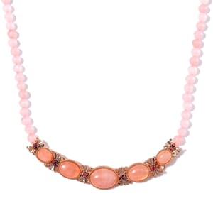 Galilea Rose Quartz and Pink Austrian Crystal 150.00 ctw Beaded Necklace in Rosetone 20 Inches