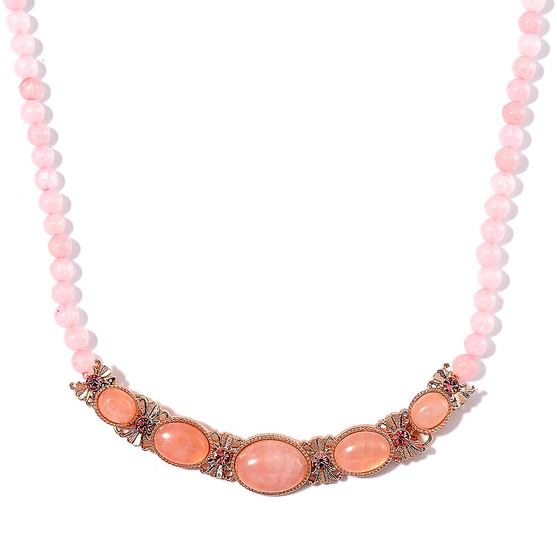 Galilea Rose Quartz and Pink Austrian Crystal 150.00 ctw Beaded Necklace in Rosetone 20 Inches