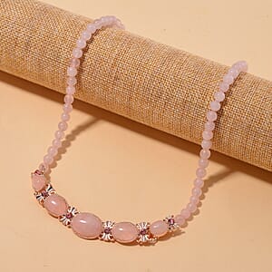 Galilea Rose Quartz and Pink Austrian Crystal 150.00 ctw Beaded Necklace in Rosetone 20 Inches