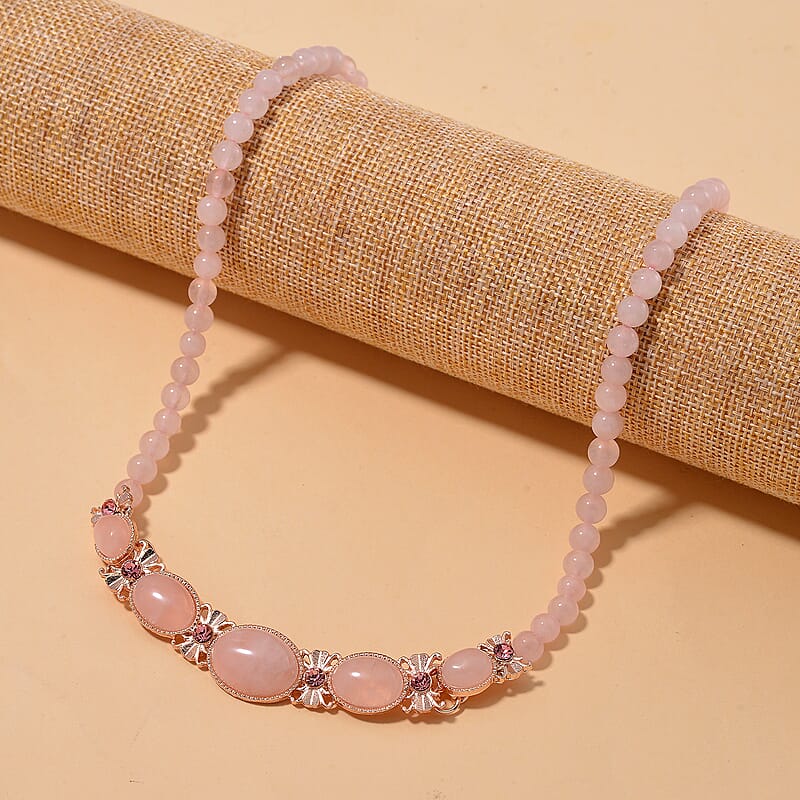 Galilea Rose Quartz and Pink Austrian Crystal 150.00 ctw Beaded Necklace in Rosetone 20 Inches