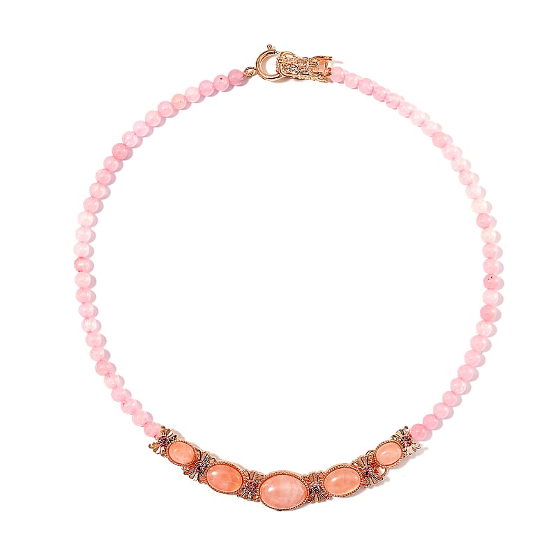Galilea Rose Quartz and Pink Austrian Crystal 150.00 ctw Beaded Necklace in Rosetone 20 Inches