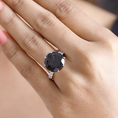 GP Italian Garden Collection Brazilian Smoky Quartz and Multi Gemstone 9.85 ctw Lotus Earth Beauty Ring in Rhodium Over Sterling Silver (Size 10.0)