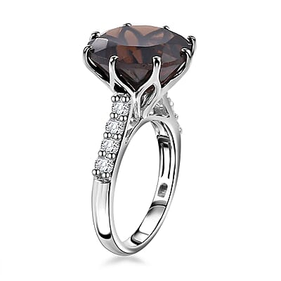 GP Italian Garden Collection Brazilian Smoky Quartz and Multi Gemstone 9.85 ctw Lotus Earth Beauty Ring in Rhodium Over Sterling Silver (Size 10.0)