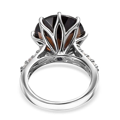 GP Italian Garden Collection Brazilian Smoky Quartz and Multi Gemstone 9.85 ctw Lotus Earth Beauty Ring in Rhodium Over Sterling Silver (Size 10.0)