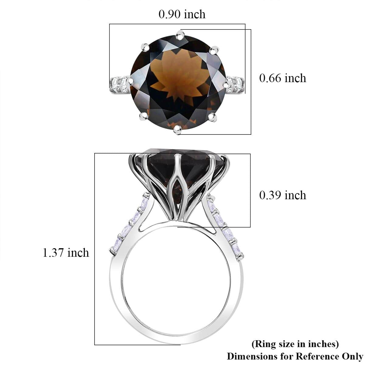 GP Italian Garden Collection Brazilian Smoky Quartz and Multi Gemstone 9.85 ctw Lotus Earth Beauty Ring in Rhodium Over Sterling Silver (Size 10.0) image number 5