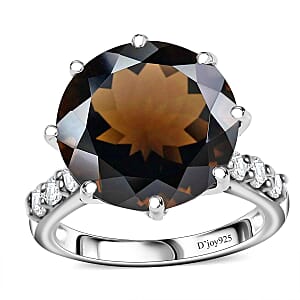 GP Italian Garden Collection Brazilian Smoky Quartz and Multi Gemstone 9.85 ctw Lotus Earth Beauty Ring in Rhodium Over Sterling Silver (Size 7.0)