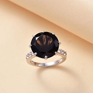GP Italian Garden Collection Brazilian Smoky Quartz and Multi Gemstone 9.85 ctw Lotus Earth Beauty Ring in Rhodium Over Sterling Silver (Size 7.0)