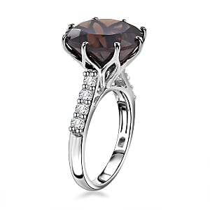 GP Italian Garden Collection Brazilian Smoky Quartz and Multi Gemstone 9.85 ctw Lotus Earth Beauty Ring in Rhodium Over Sterling Silver (Size 7.0)