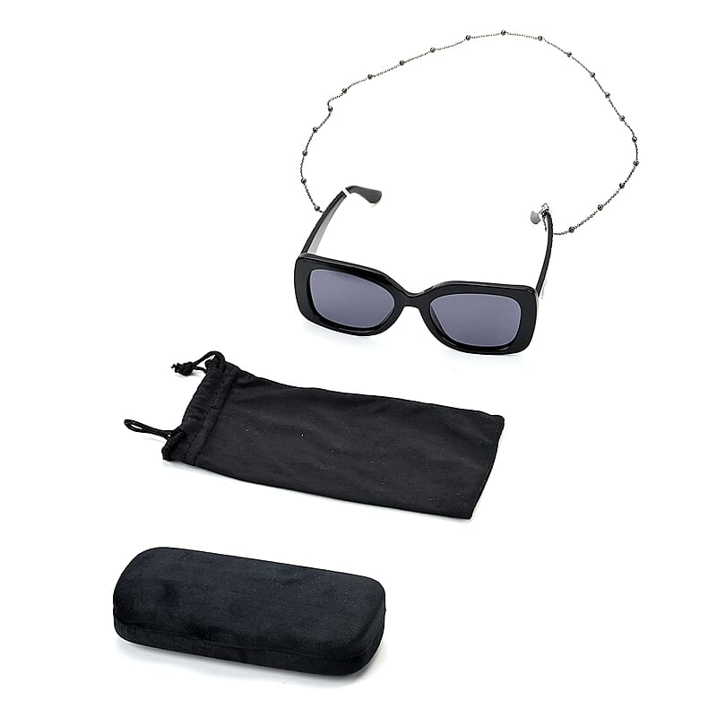 UV400 Polarized Sunglass with Chain and Storage Bag- Black