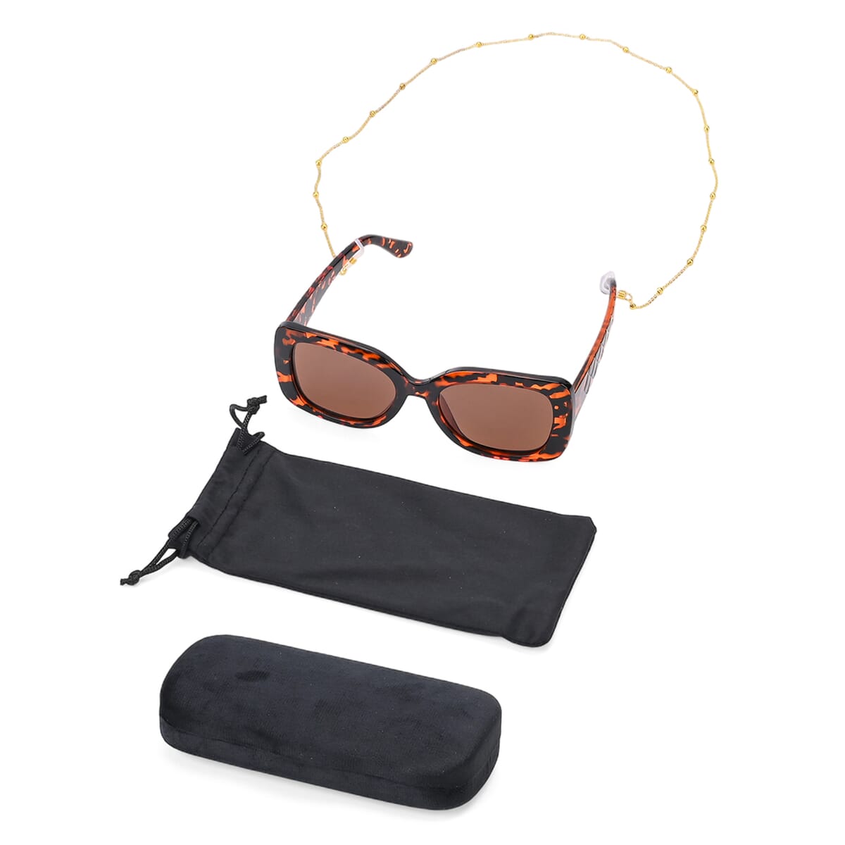 UV400 Polarized Sunglass with Chain and Storage Bag- Golden image number 0